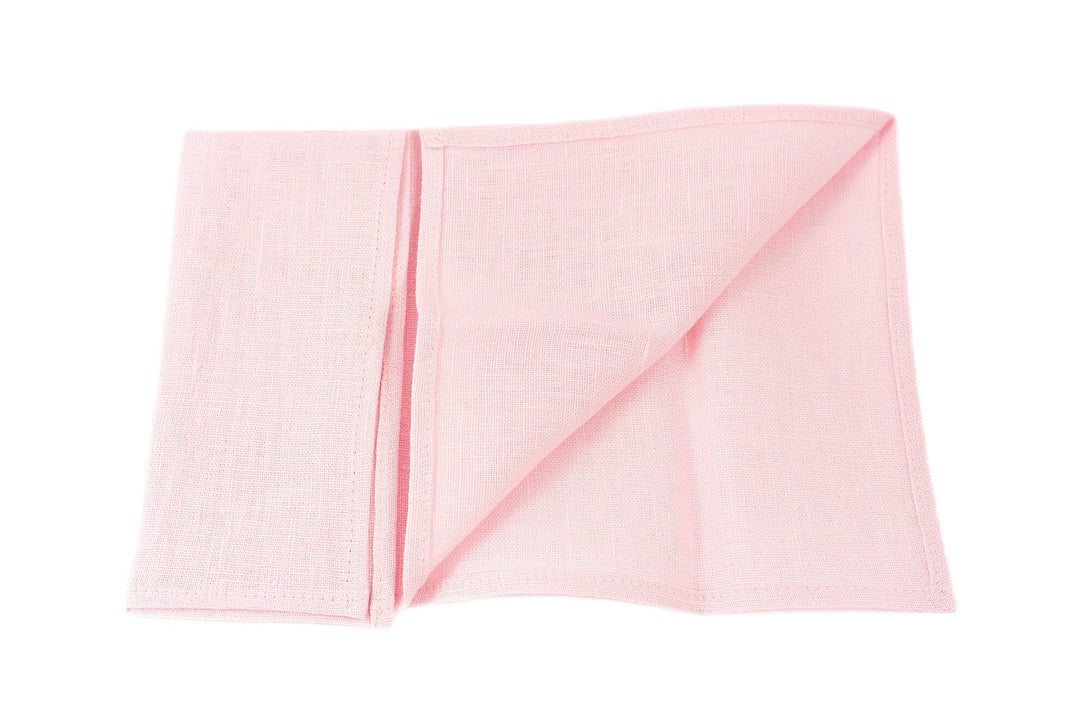 Pink color linen pocket square or handkerchief for men available with matching bow tie or skinny necktie