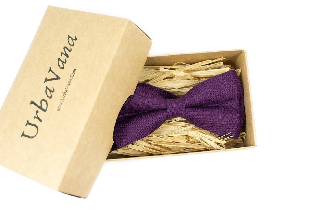 Purple linen classic mens pre tied bow ties