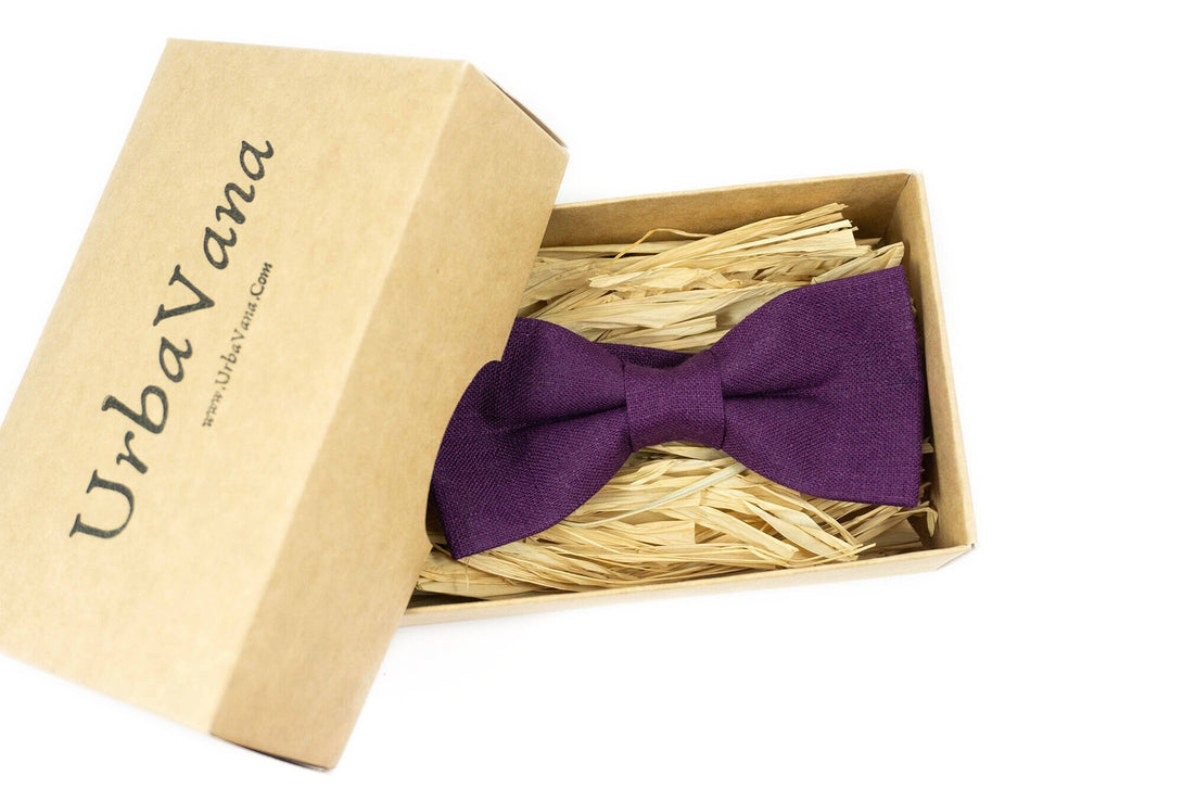 Purple color pre-tied mens and toddler boys bow ties