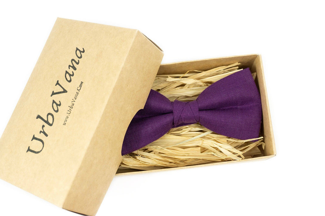Purple classic linen bow ties for weddings
