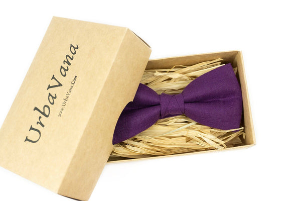 Purple classic linen bow ties for weddings