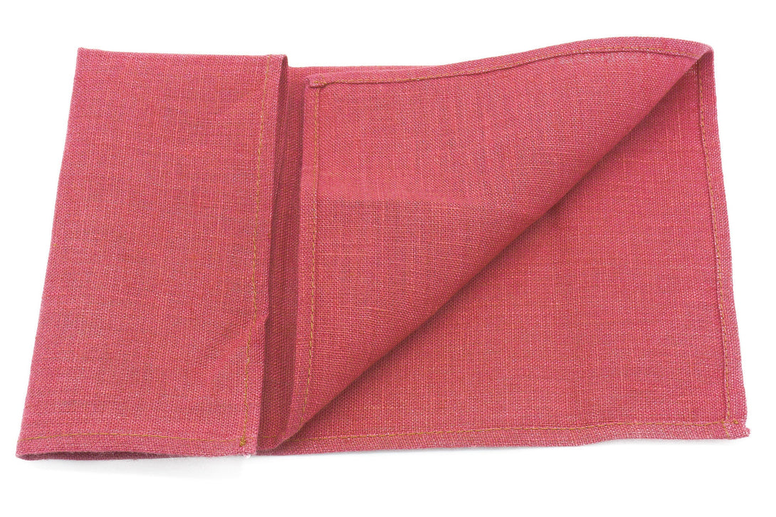 Dusty dark rose color linen pocket square or handkerchief for men available with matching bow tie or skinny necktie