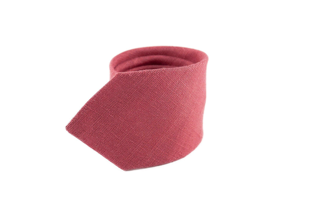 Dark Rose color wedding necktie for groomsmen and groom - Chianti rose linen necktie for man