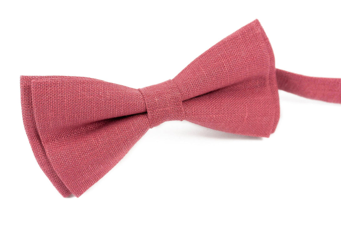 Dark Rose color classic linen bow ties for men and boys - Chianti rose best men ties for wedding