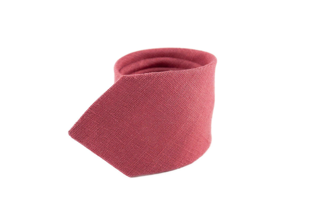 Dark Rose color pre-tied linen ties for men and boys - Chianti rose groomsmen and groom bow ties for weddings