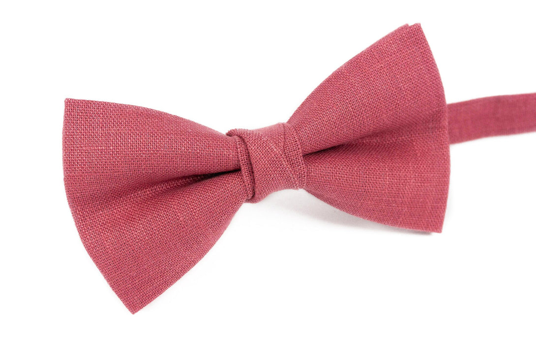 Dark Rose color pre-tied linen ties for men and boys - Chianti rose groomsmen and groom bow ties for weddings