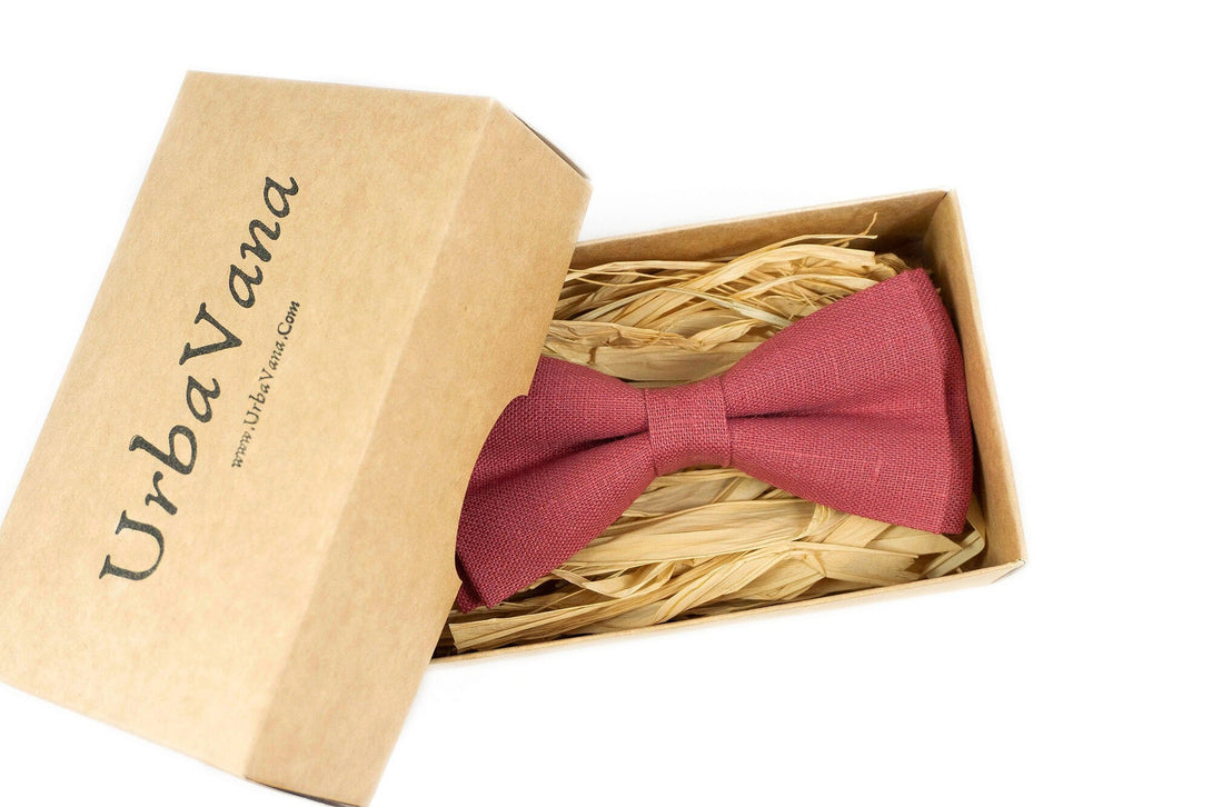 Dark Rose color classic linen bow ties for men and boys - Chianti rose best men ties for wedding