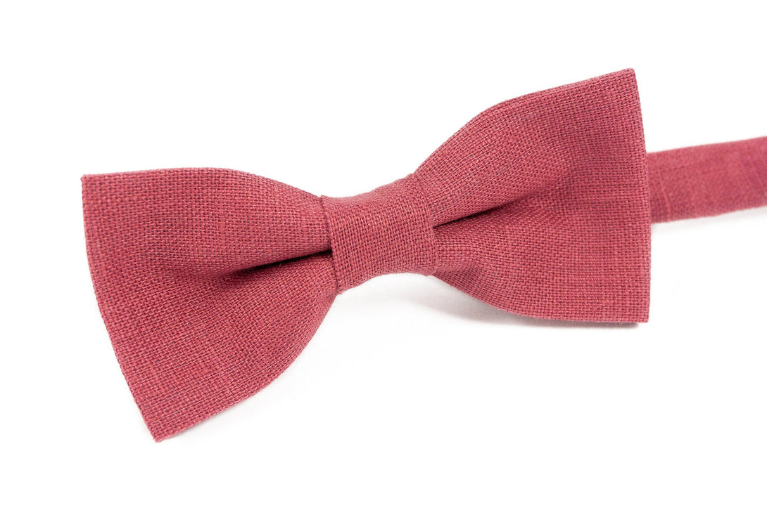 Dark Rose color linen men's bow tie - Chianti rose wedding bow tie for groomsmen proposal gift