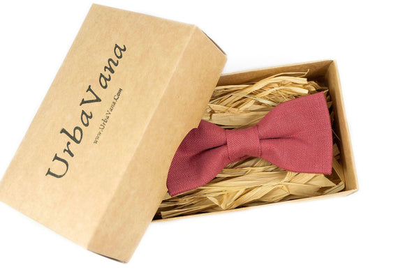 Dark Rose color linen men's bow tie - Chianti rose wedding bow tie for groomsmen proposal gift