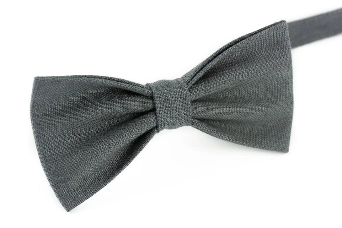 Dark Gray color linen wedding bow tie for groomsmen proposal gift / Necktie for man