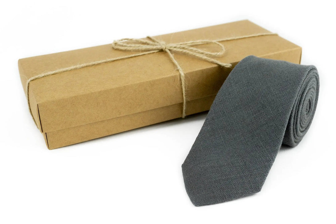 Dark Gray color linen wedding bow tie for groomsmen proposal gift / Necktie for man