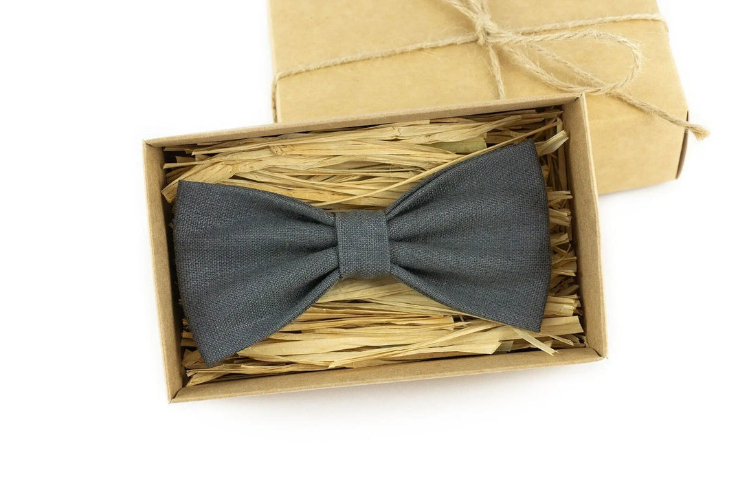 Dark Gray color linen wedding bow tie for groomsmen proposal gift / Necktie for man