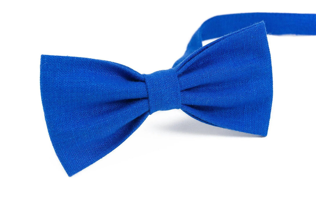 Royal Blue color linen ties for men available with matching pocket square/ Pre-tied groomsmen tie for pre wedding gift