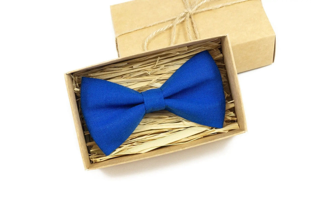 Royal Blue color linen bow ties for men and baby boys / Anniversary gift for husband and birthday gift for father