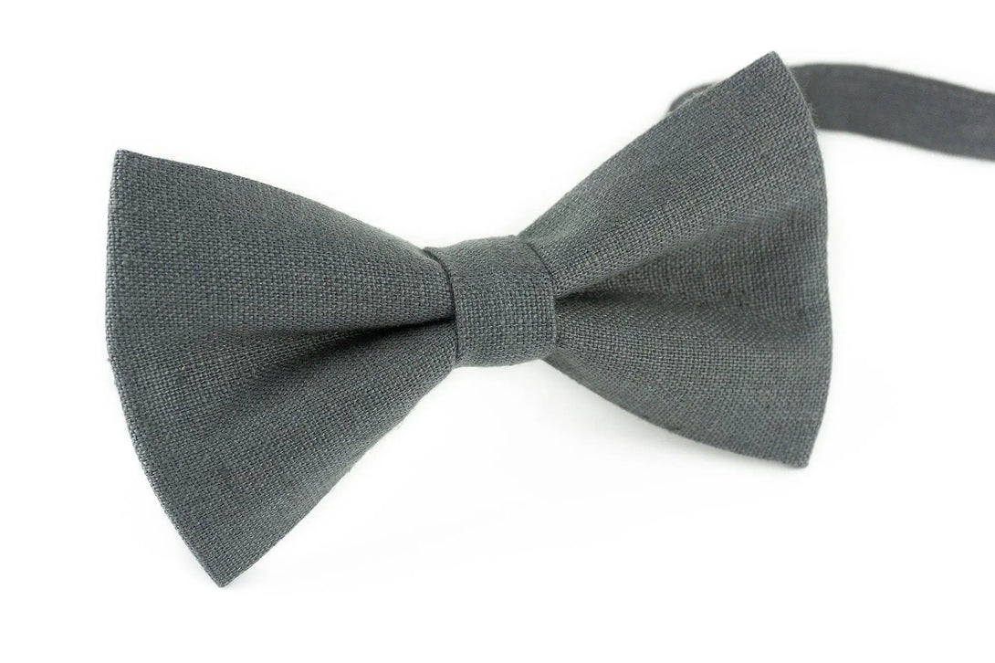 Dark Gray pre-tied ties for men and baby boys / Unique linen gift for father or husband