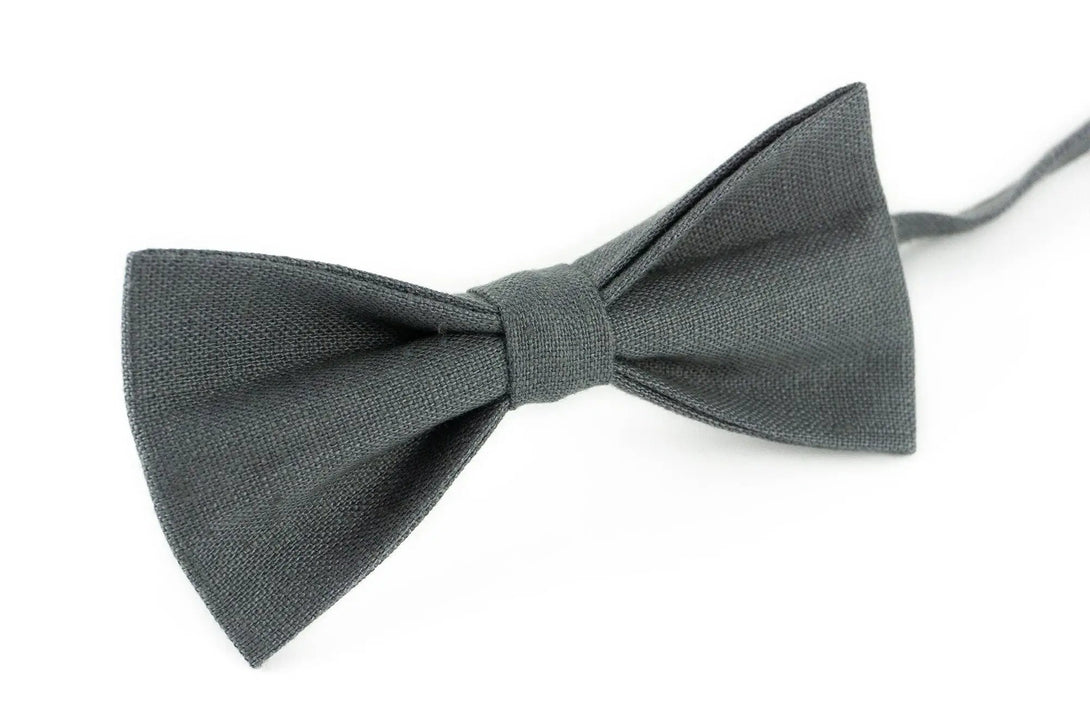 Dark Gray color linen groomsmen tie for wedding / Skinny or slim necktie for man