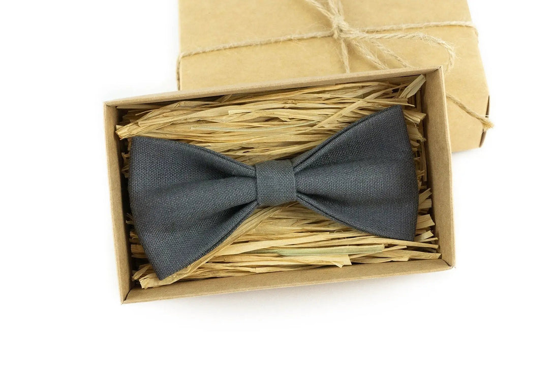 Dark Gray color linen groomsmen tie for wedding / Skinny or slim necktie for man