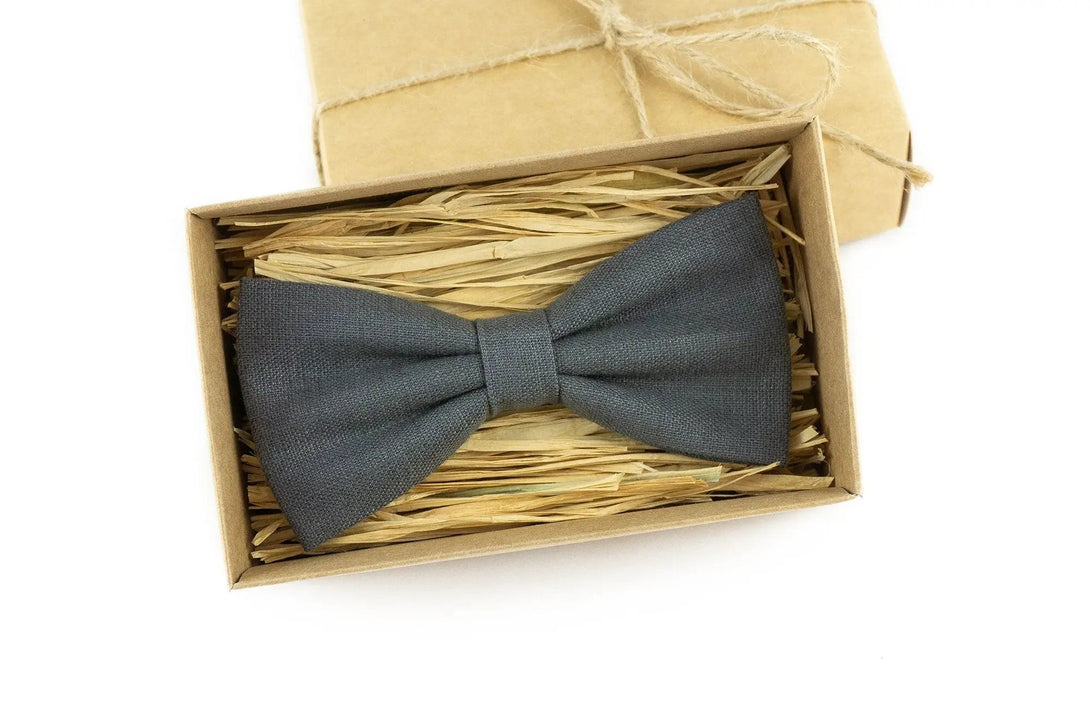 Dark Gray color linen butterfly men's bow tie - unique gift for husband boyfriend or father