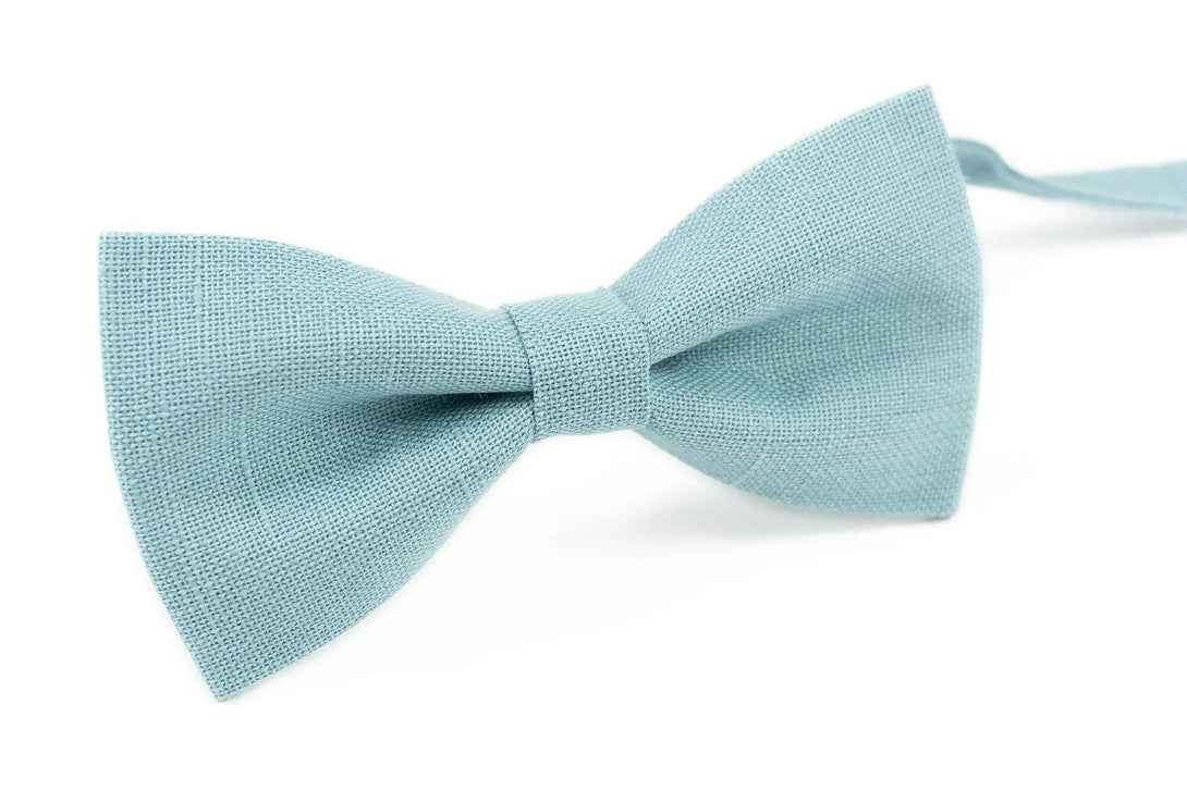 Sea Blue color linen groomsmen ties for weddings available with matching pocket square / Sea blue bow ties for men and toddler boys