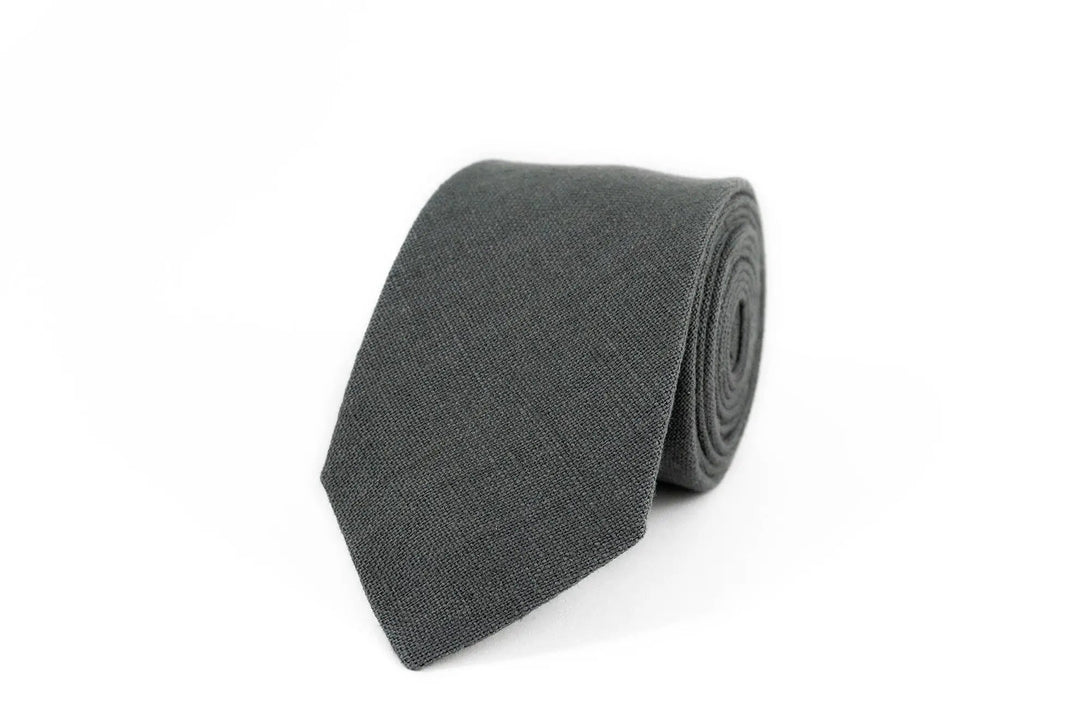 Dark Gray color linen pocket square / handkerchief available with skinny slim or standard groomsmen neckties for weddings