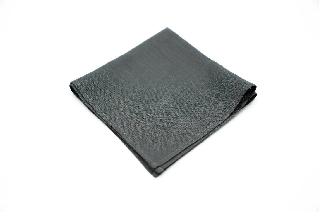 Dark Gray color linen pocket square / handkerchief available with skinny slim or standard groomsmen neckties for weddings