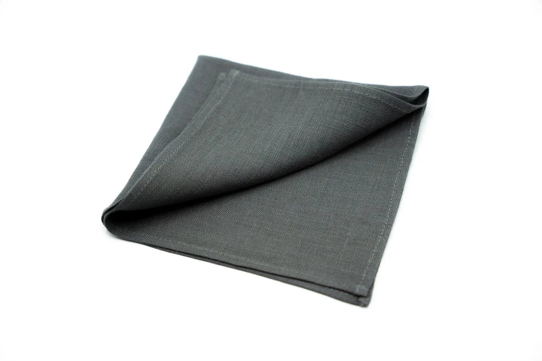 Dark Gray color linen pocket square / handkerchief available with skinny slim or standard groomsmen neckties for weddings