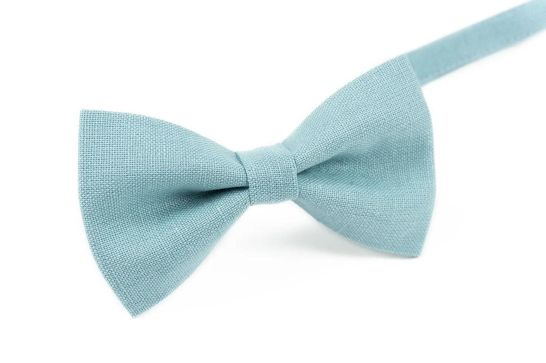 Sea Blue linen bow ties for men and toddler boys / Anniversary gift for husband or gift for fiance on wedding day