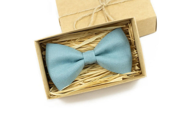 Sea Blue linen bow ties for men and toddler boys / Anniversary gift for husband or gift for fiance on wedding day