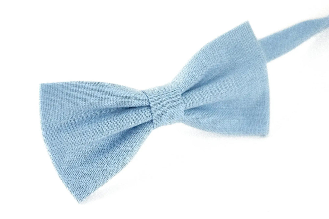 Sky blue linen butterfly bow ties for man and toddler boys / Handmade skinny wedding neckties