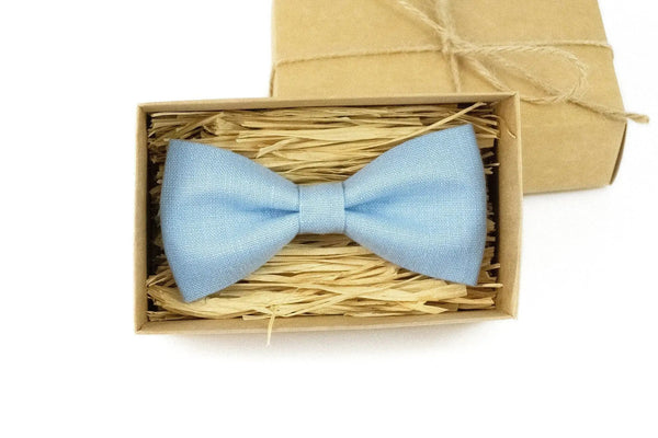 Sky blue linen classic groomsman and groom bow ties for weddings / Daddy and son bow ties for fathers day gift