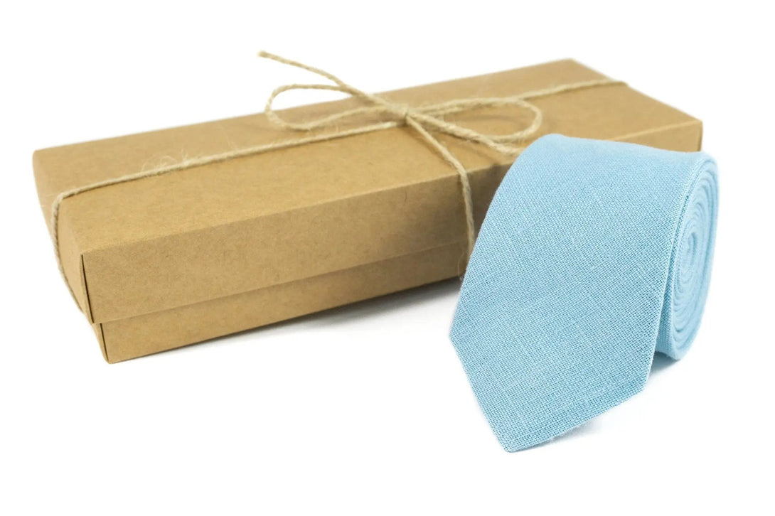 Sky blue linen pre-tied men's bow ties available with matching handkerchief / Anniversary gift for men