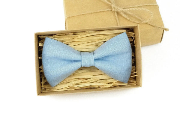 Sky blue linen pre-tied best men ties for wedding gift / Light blue bow ties for men and boys available with matching pocket square