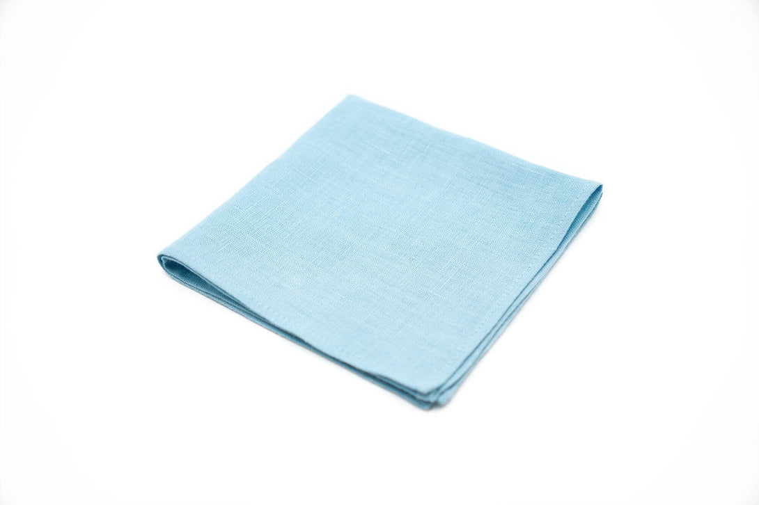 Sky Blue color linen pocket square / handkerchief available with men's skinny or slim necktie / Light Blue Groomsmen ties for weddings