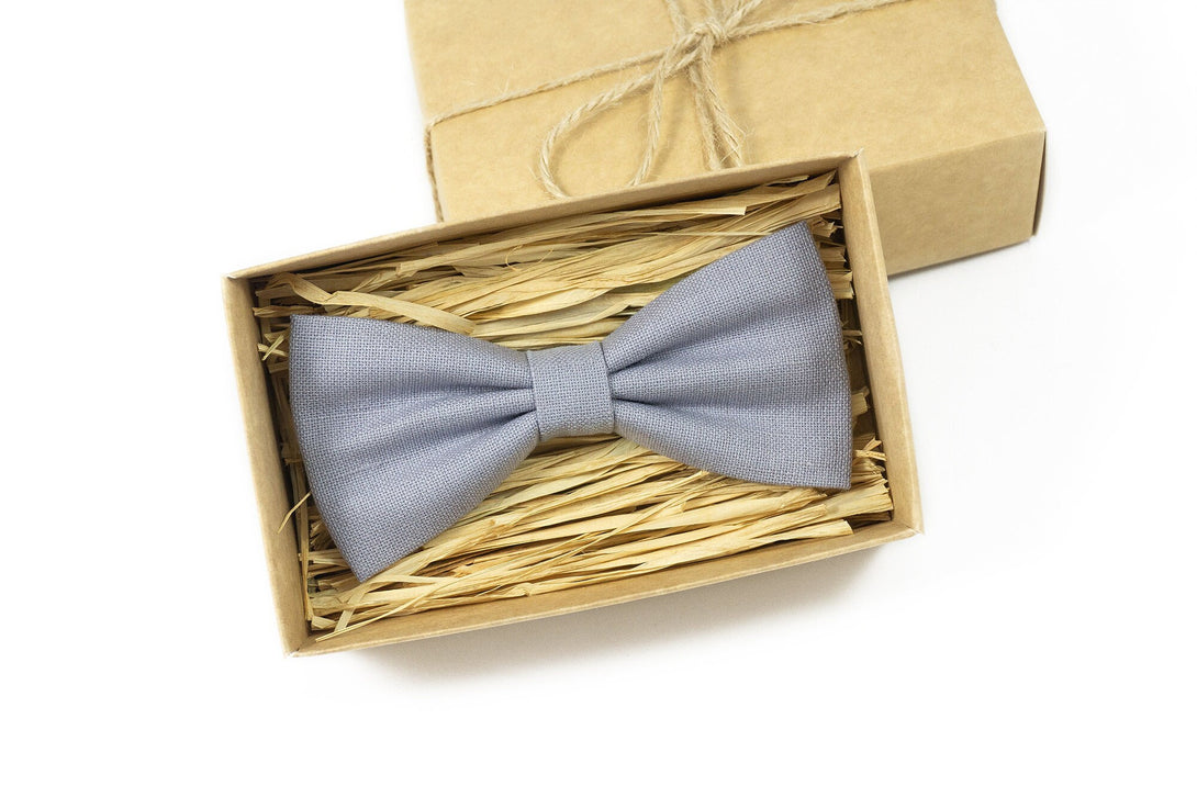 Lilac Grey color linen butterfly wedding bow tie for groomsmen proposal gift / Necktie for man