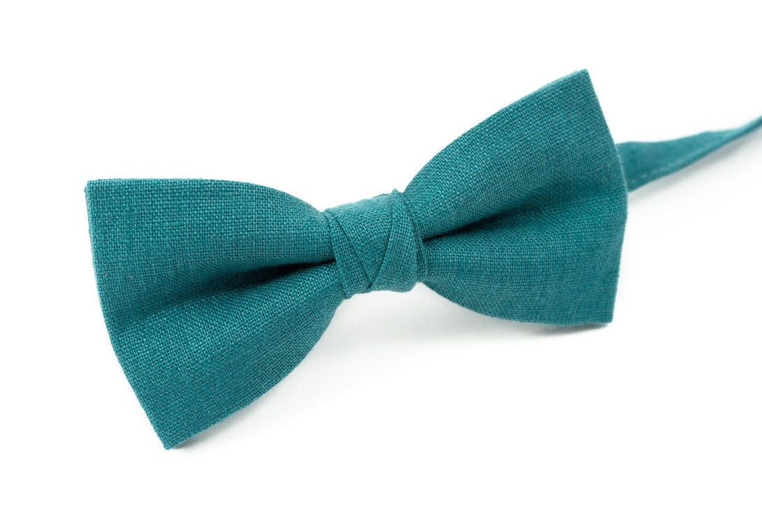 Dark cyan linen wedding bow ties for men and boys