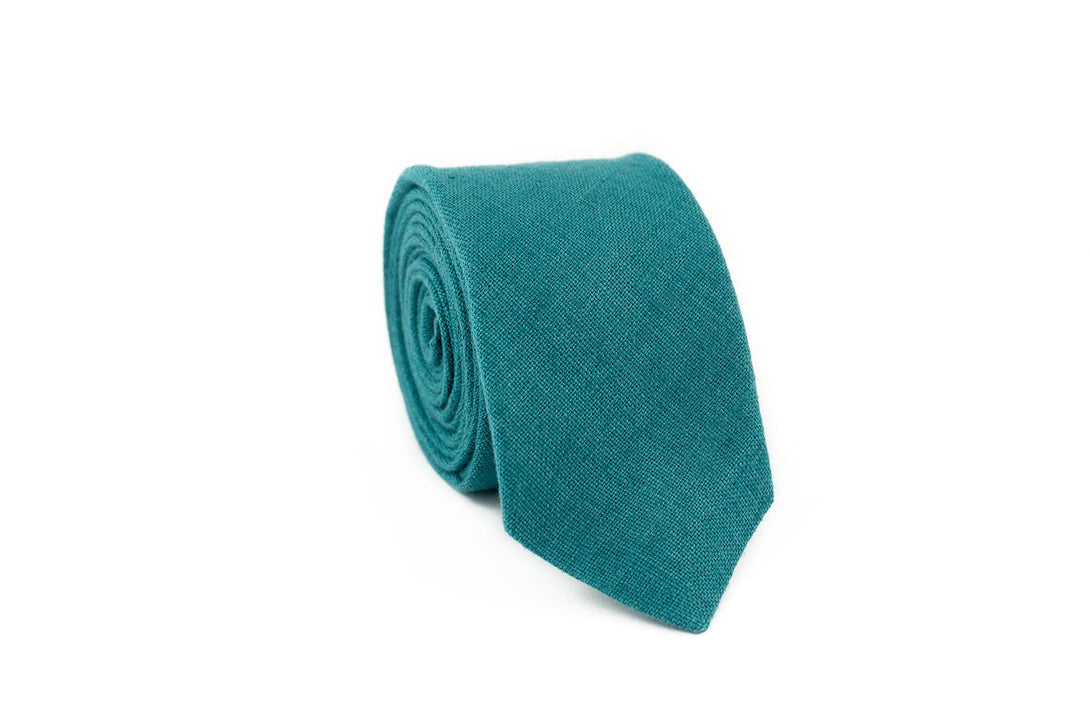 Dark cyan linen wedding bow ties for men and boys