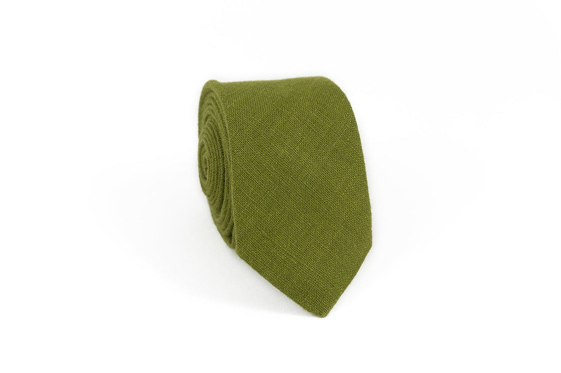 Moss green linen groomsmen neckties for weddings