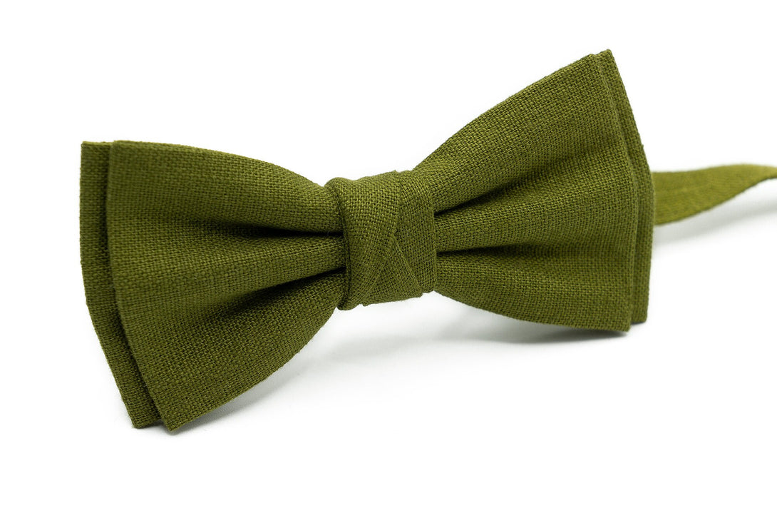 Moss Green linen butterfly bow ties and neckties for men and toddler baby boys / Moss green wedding bow ties and neckties for groomsmen