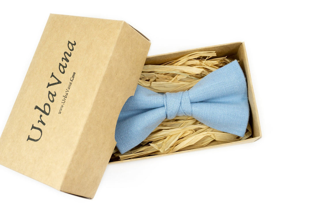 Sky blue pre-tied wedding bow ties for groomsmen | sky blue linen wedding neckties