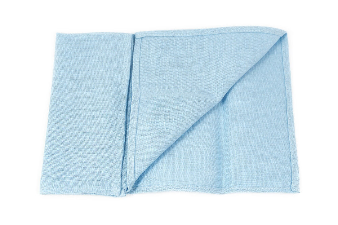 Sky blue color linen pocket square or handkerchief for men available with matching bow tie or necktie