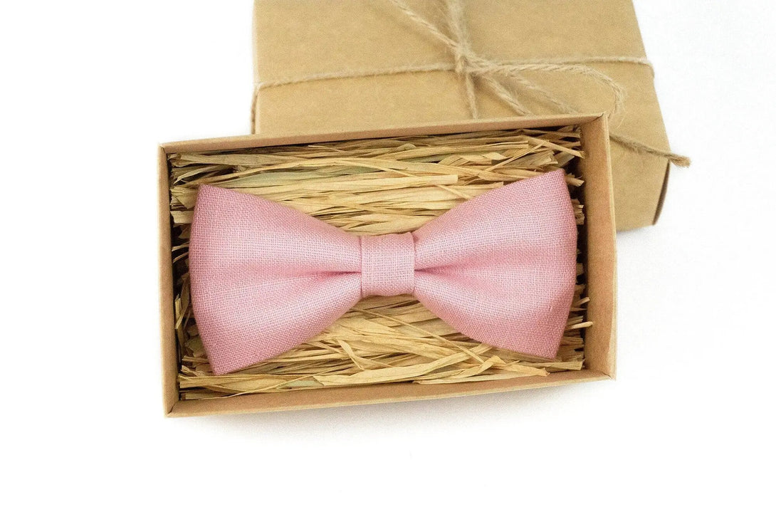 Pink color pre-tied classic groomsman and ring bearer bow ties for weddings / Anniversary gift for men