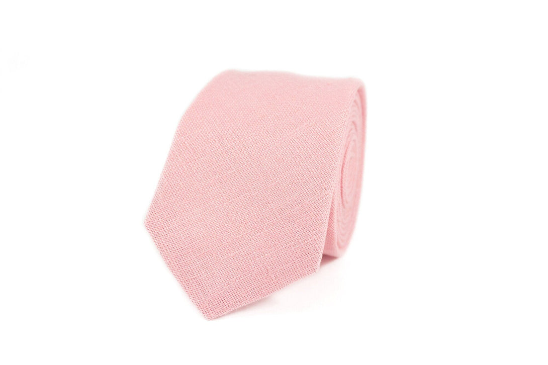 Pink color linen wedding necktie for groomsmen and groom / Future husband gift from bride