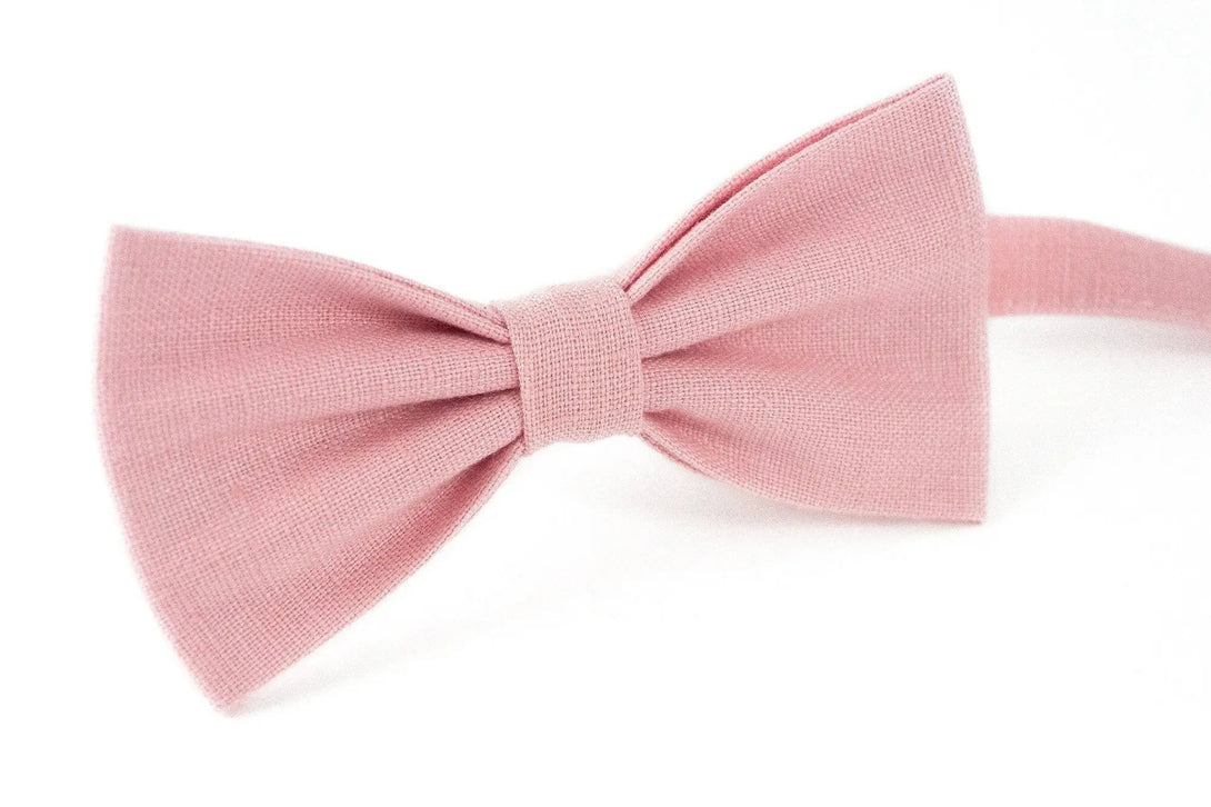 Pink color linen pre-tied bow ties for man and toddler baby boys / Wedding neckties for groomsman and groom