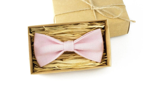 Light pink color linen wedding bow ties for groomsman proposal gift / Handmade baby shower gift