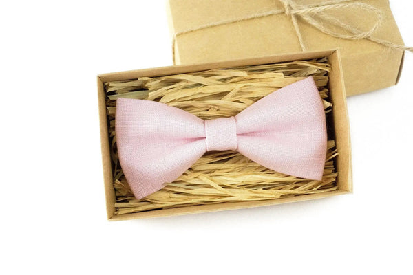 Light pink color pre-tied linen ties for man / Light Pink Groomsman bow ties for weddings available with matching pocket square