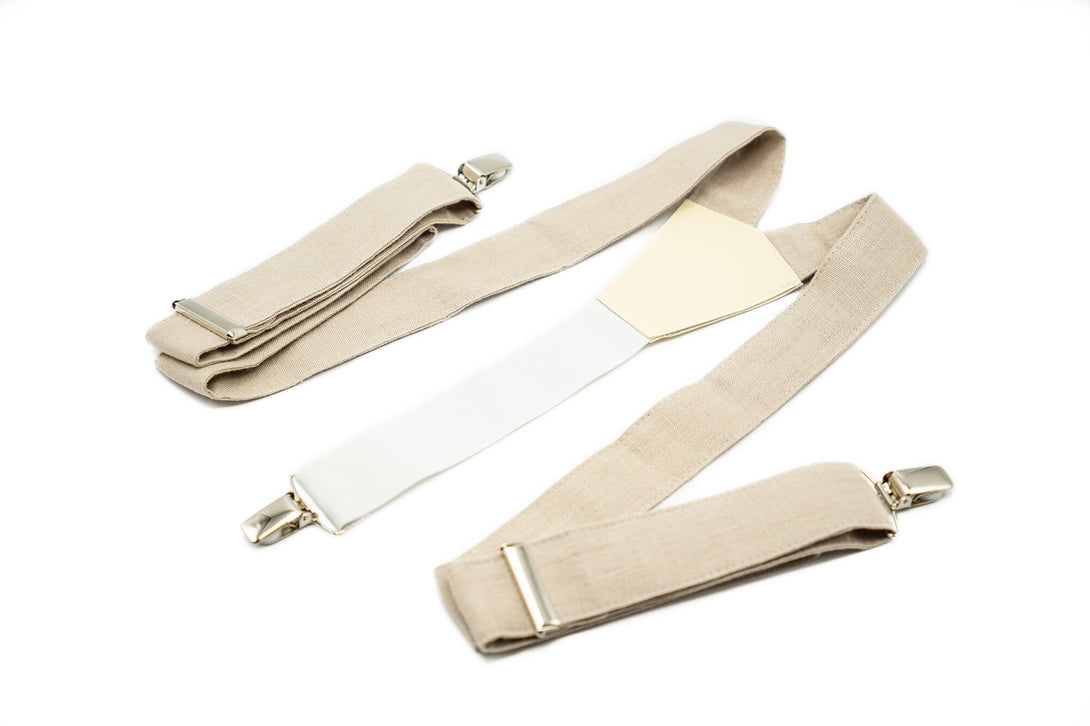 Beige color linen adjustable Y-back suspenders