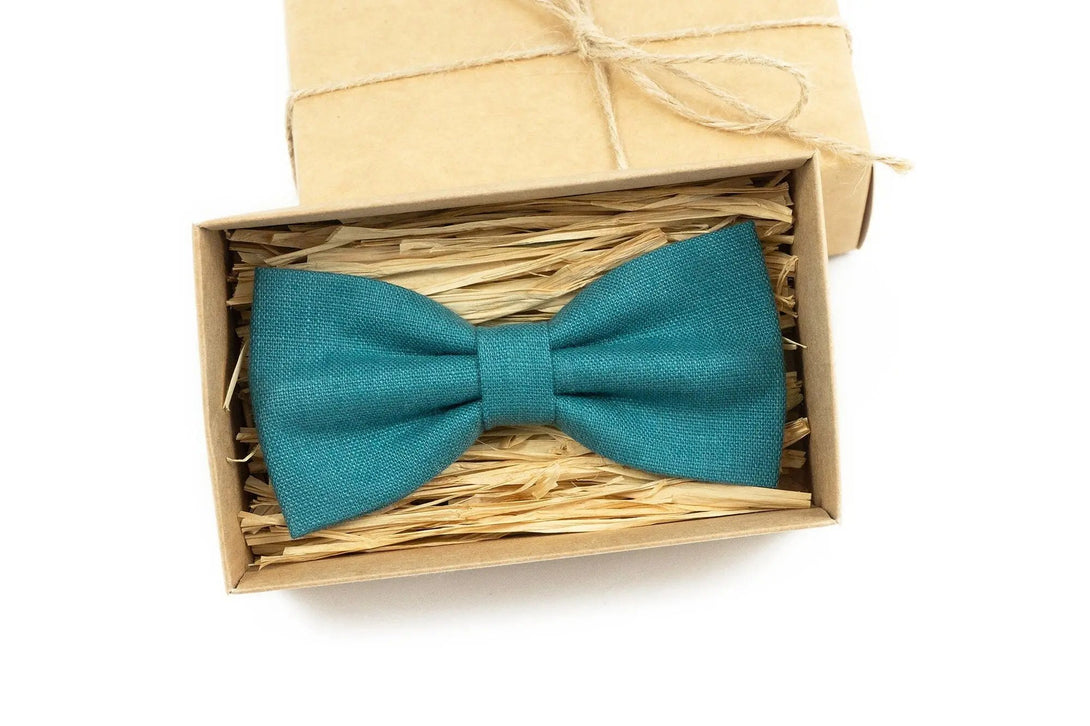 Oasis color pre-tied butterfly bow tie for man and boys available with matching pocket square / Linen gift for man