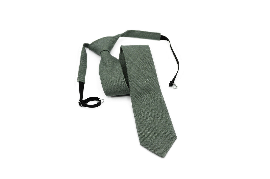 Pine green mens handmade linen necktie