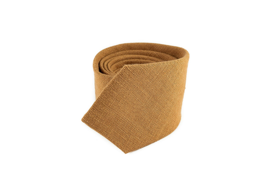 Camel color pre-tied bow ties for men made from eco-friendly linen