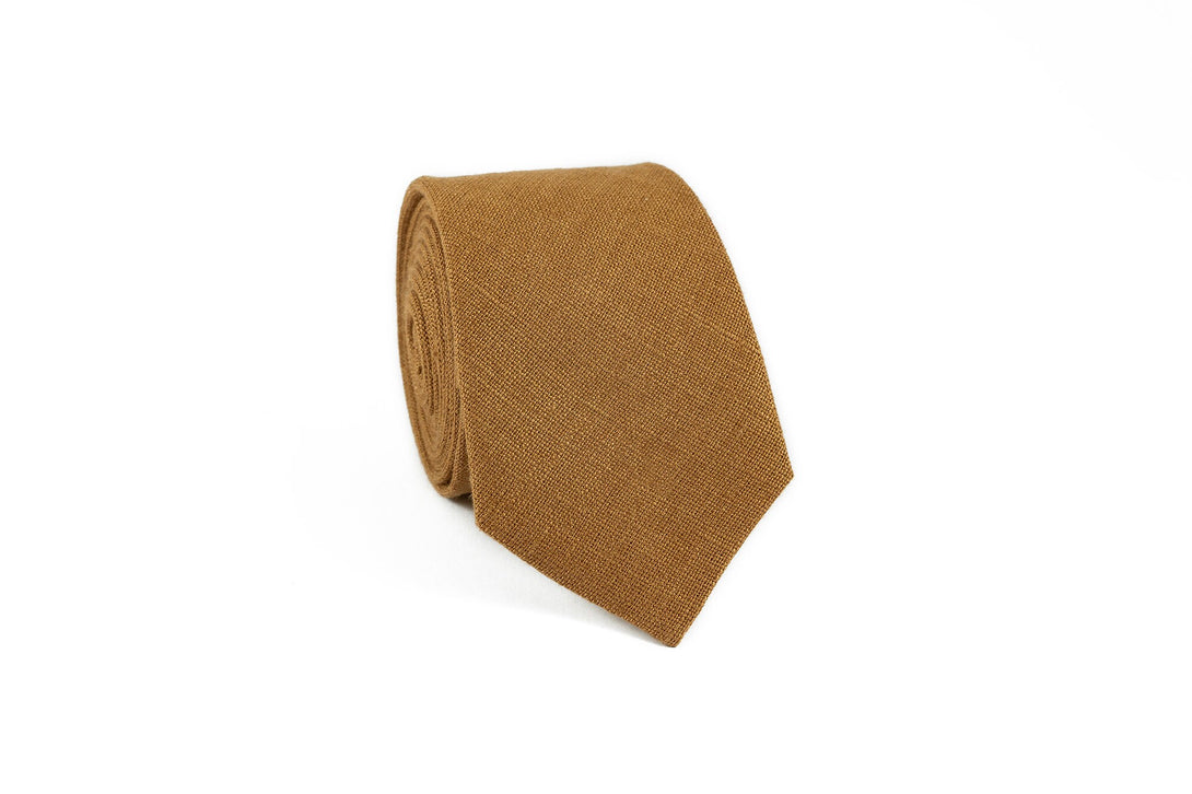 Camel color pre-tied bow ties for men made from eco-friendly linen